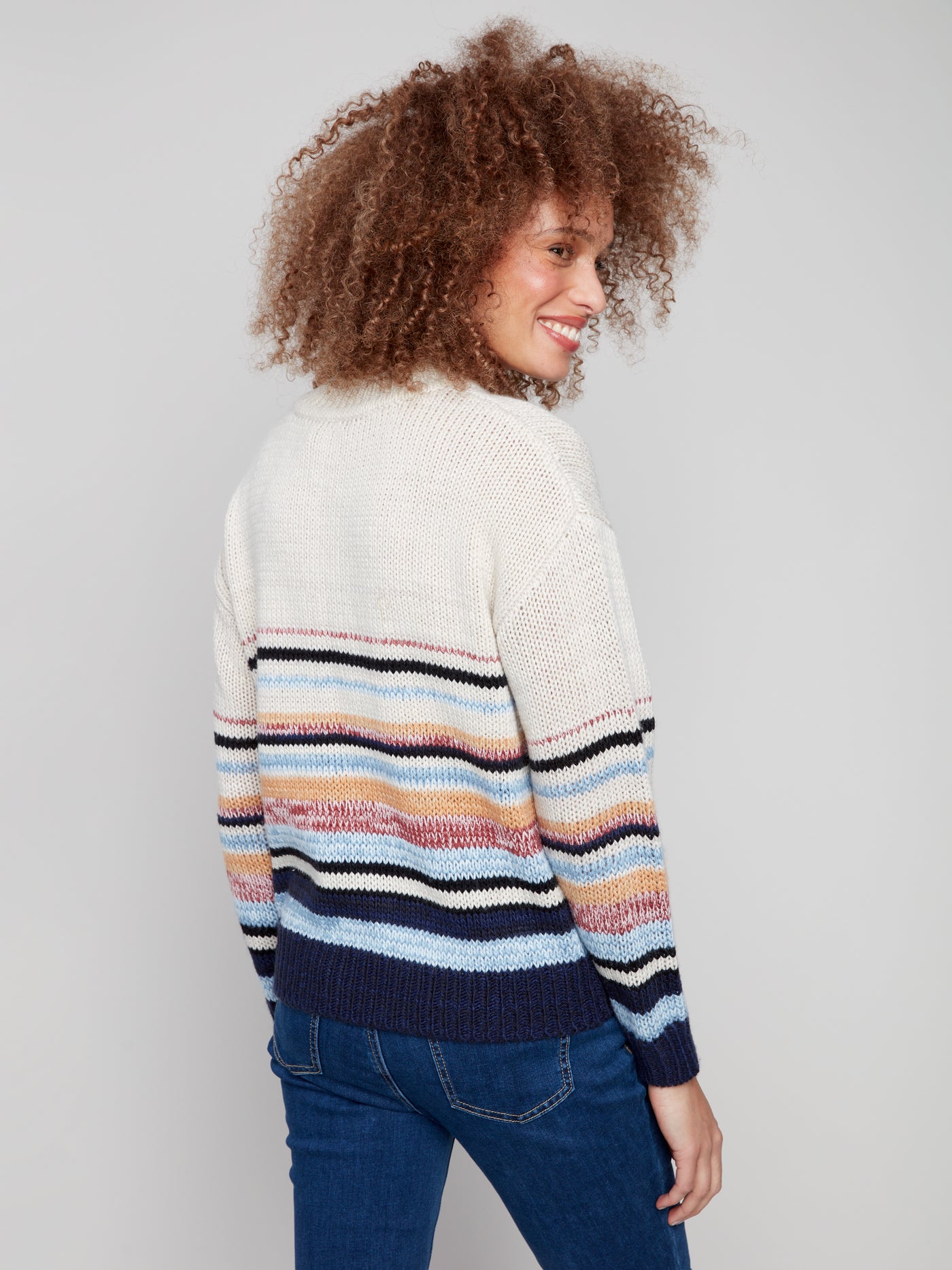 Charlie B Top - Striped Crew Sweater - Oat