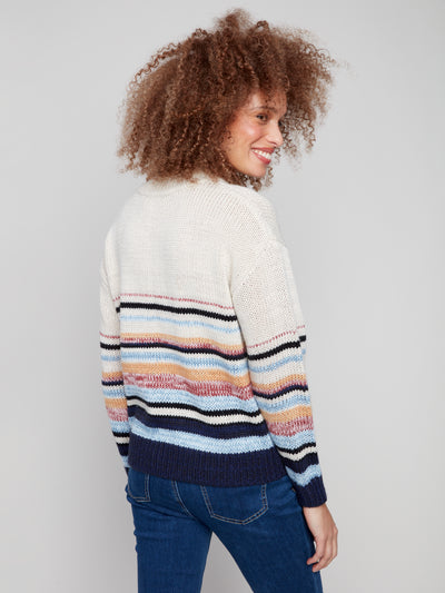 Charlie B Top - Striped Crew Sweater - Oat