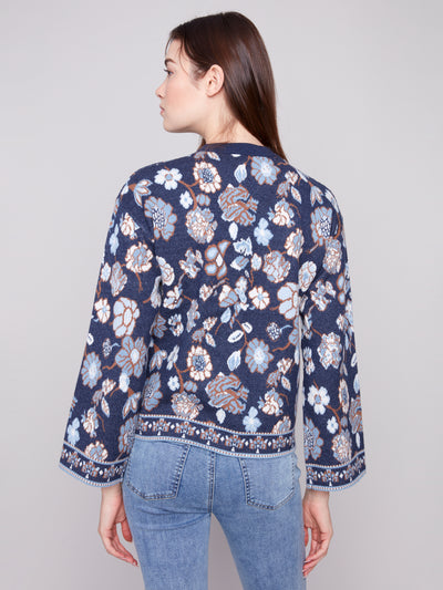 Charlie B Top - Floral Sweater - Navy