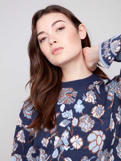 Charlie B Top - Floral Sweater - Navy
