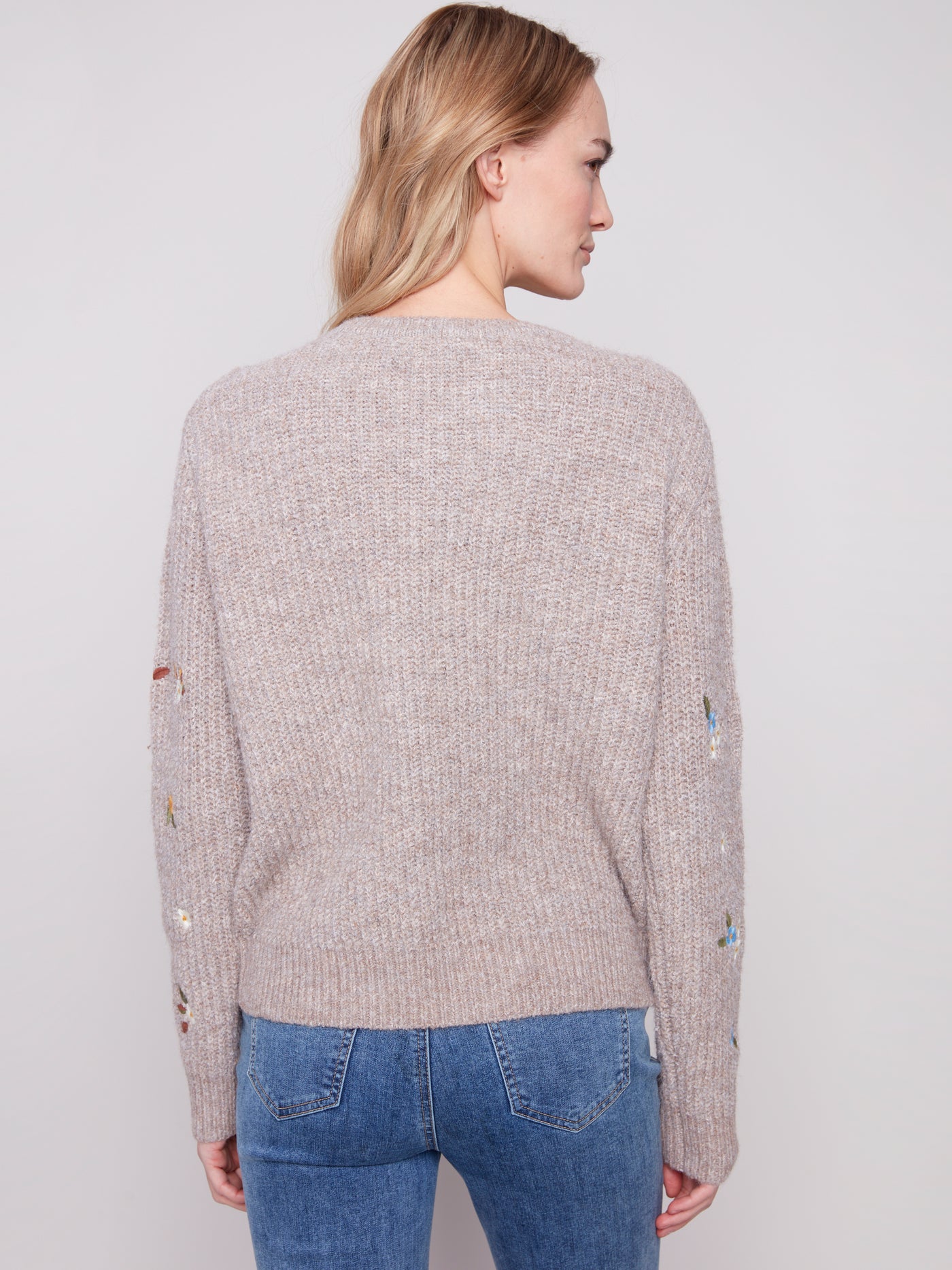 Charlie B Top - Embroidered Crew - Lt Brown