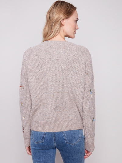 Charlie B Top - Embroidered Crew - Lt Brown