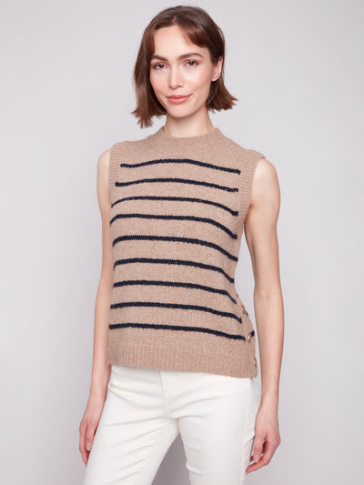 Charlie B Top - Sweater Vest - Camel Stripe