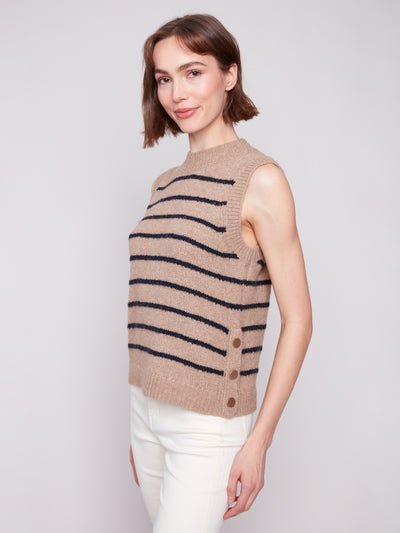 Charlie B Top - Sweater Vest - Camel Stripe