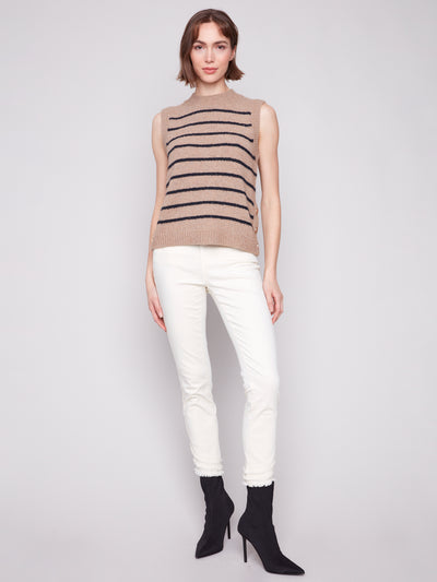 Charlie B Top - Sweater Vest - Camel Stripe