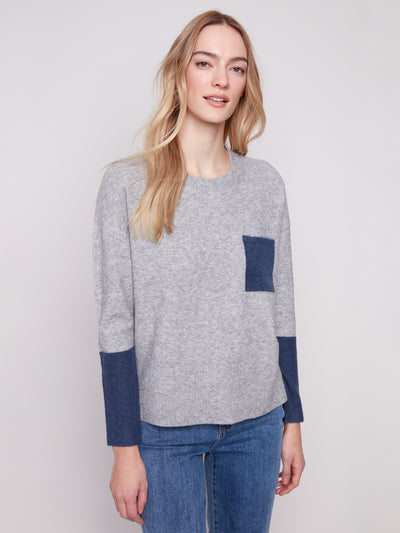 Charlie B Top - ColourBlock Sweater - Grey
