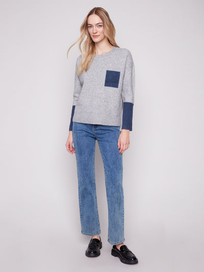 Charlie B Top - ColourBlock Sweater - Grey