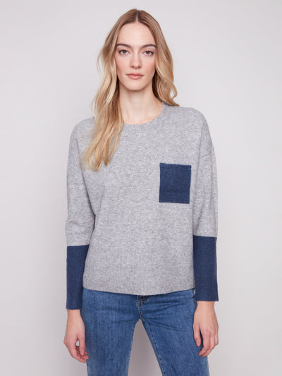 Charlie B Top - ColourBlock Sweater - Grey