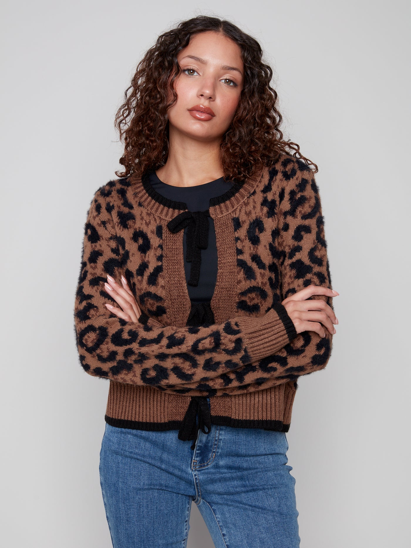 Charlie B Top - Animal Print Cardi - Multi