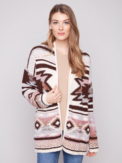 Charlie B Top - Jacquard Cardigan - Rose Wood