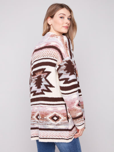 Charlie B Top - Jacquard Cardigan - Rose Wood