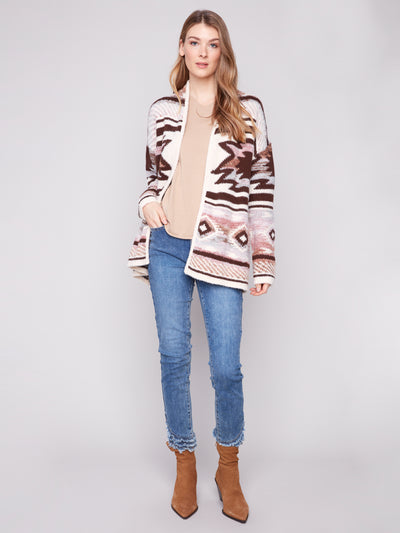 Charlie B Top - Jacquard Cardigan - Rose Wood