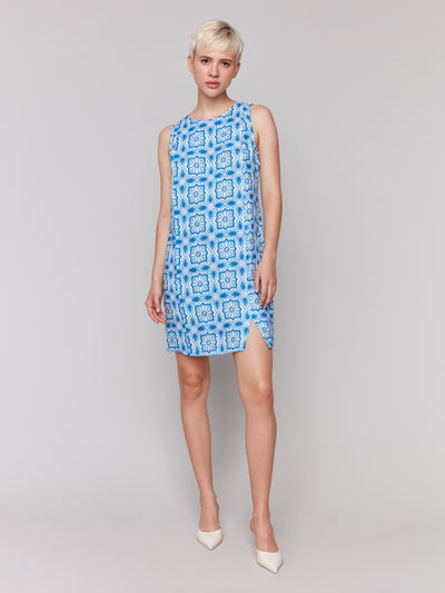 Charlie B Dress -Linen Blend Print - Blue Illusion