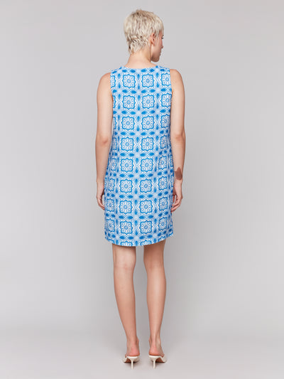 Charlie B Dress -Linen Blend Print - Blue Illusion