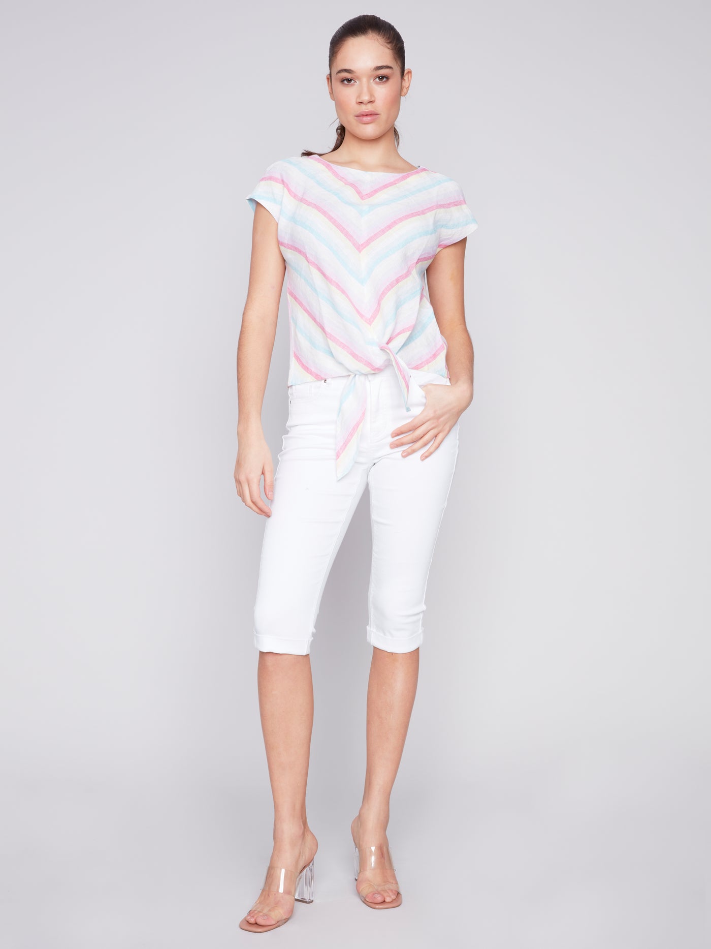 Charlie B Top - Front Tie Stripe - Lavender - SMALL