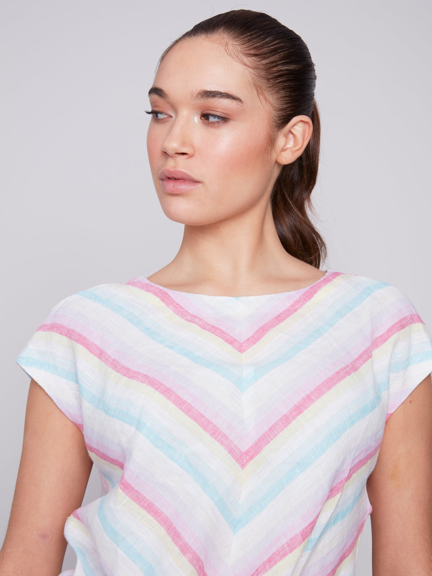 Charlie B Top - Front Tie Stripe - Lavender - SMALL