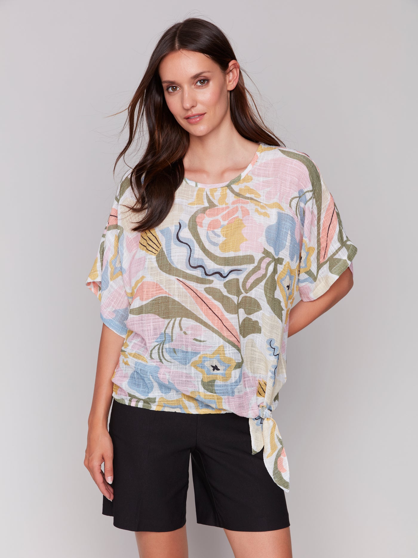 Charlie B Top - Side Tie Blouse - Pastel