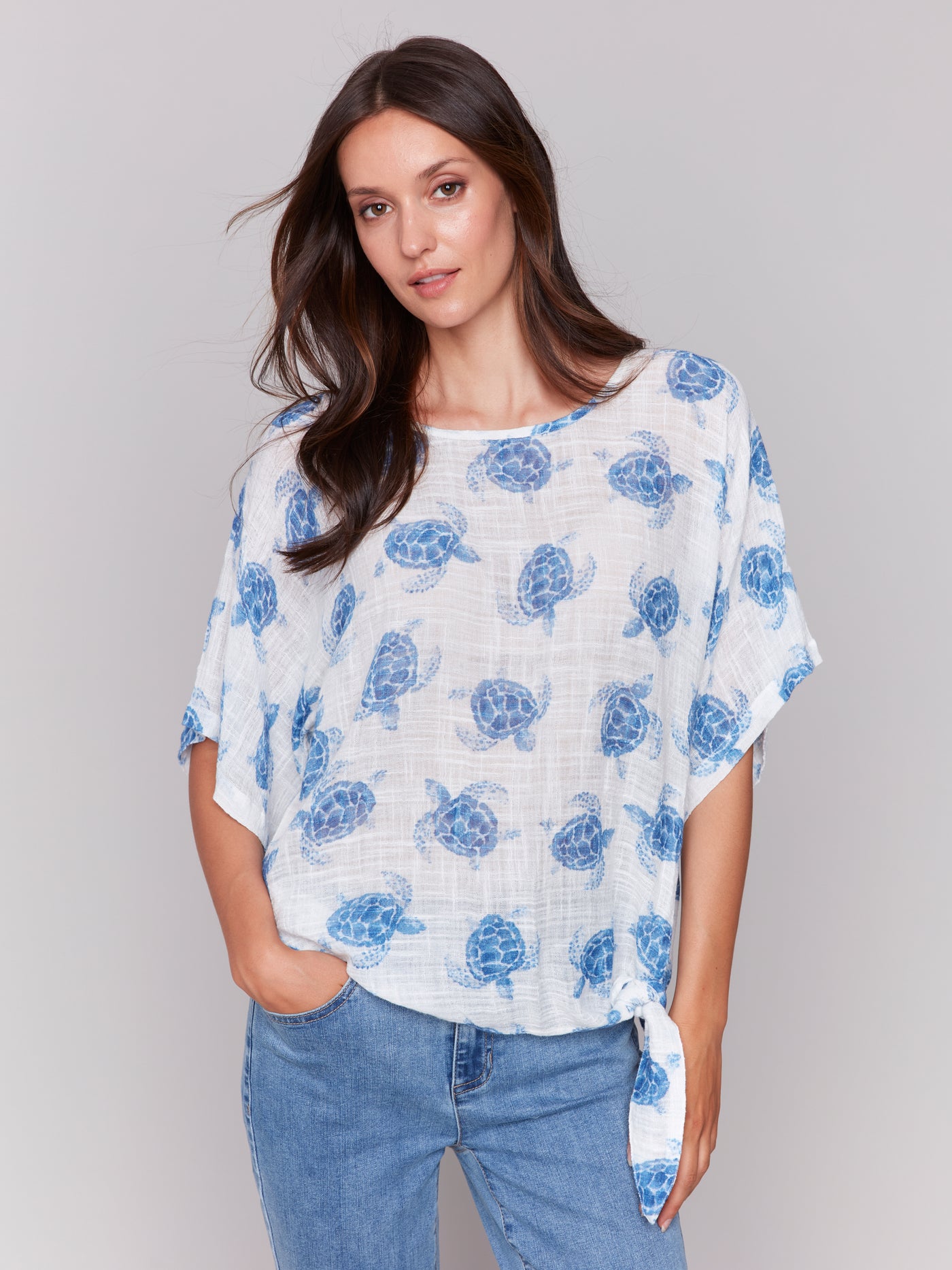 Charlie B Top - Side Tie Blouse - Turtle