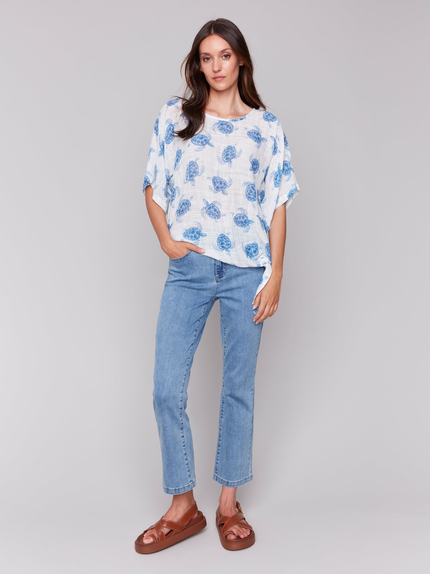 Charlie B Top - Side Tie Blouse - Turtle