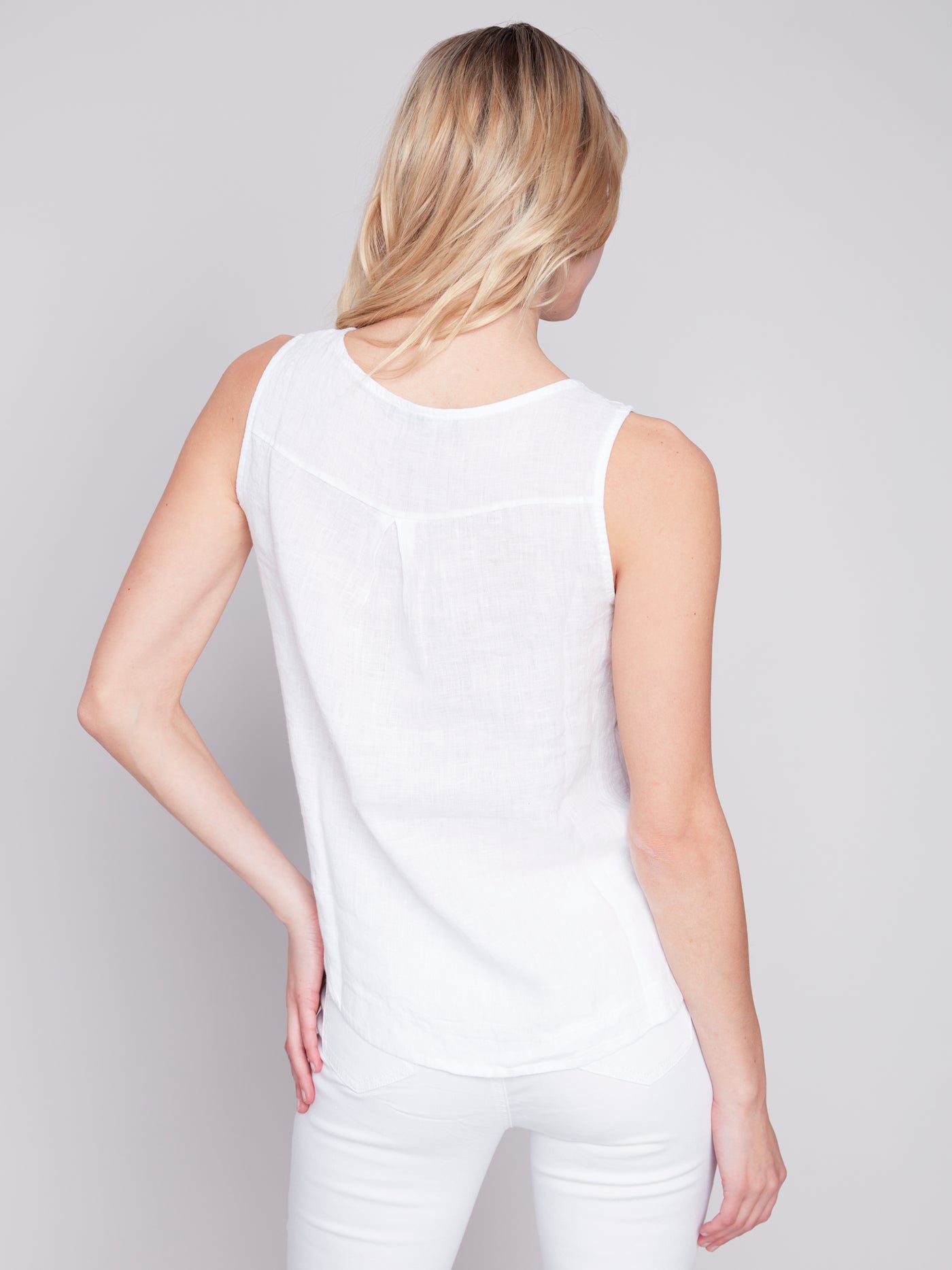 Charlie B Top - Side Buttons Linen - White