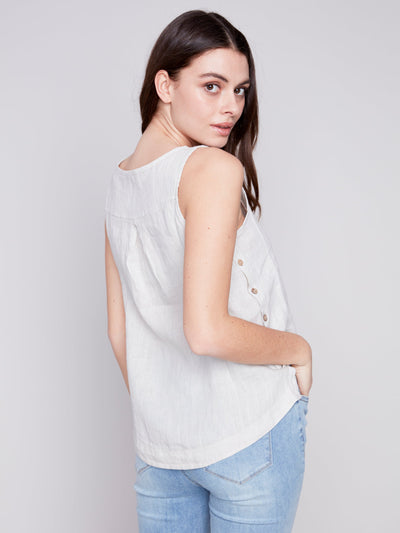 Charlie B Top - Side Buttons Linen - White