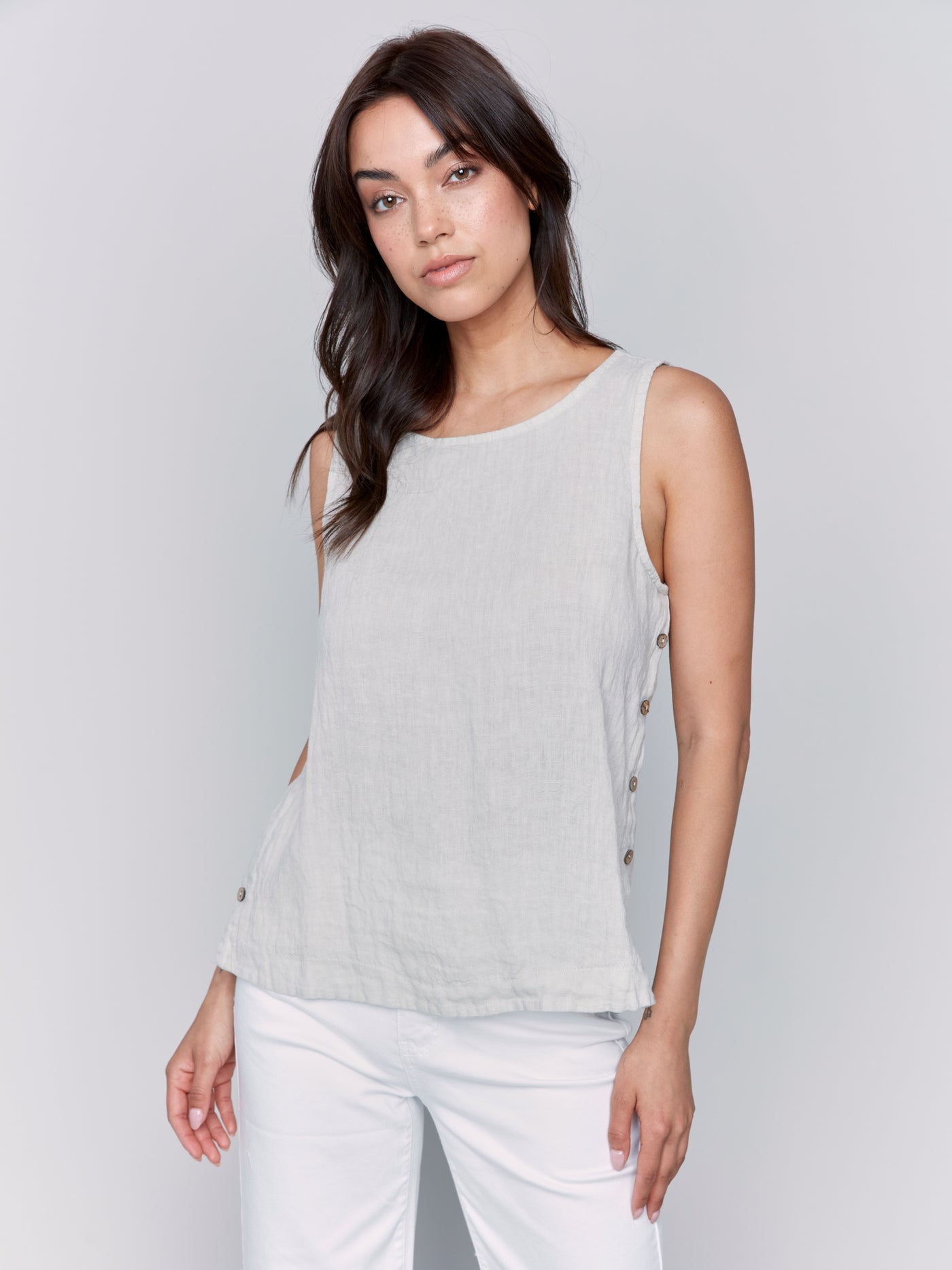 Charlie B Top - Side Button Linen - Natural