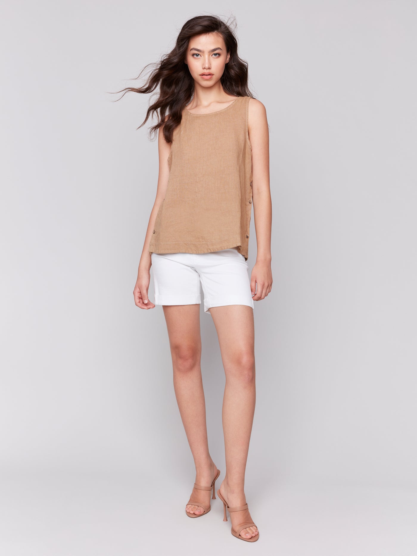 Charlie B Top - Side Button Linen - Biscuit