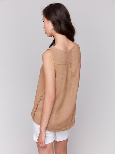 Charlie B Top - Side Button Linen - Biscuit