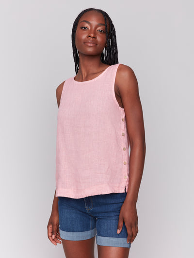 Charlie B Top - Side Button Linen - Guava