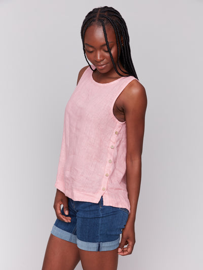 Charlie B Top - Side Button Linen - Guava