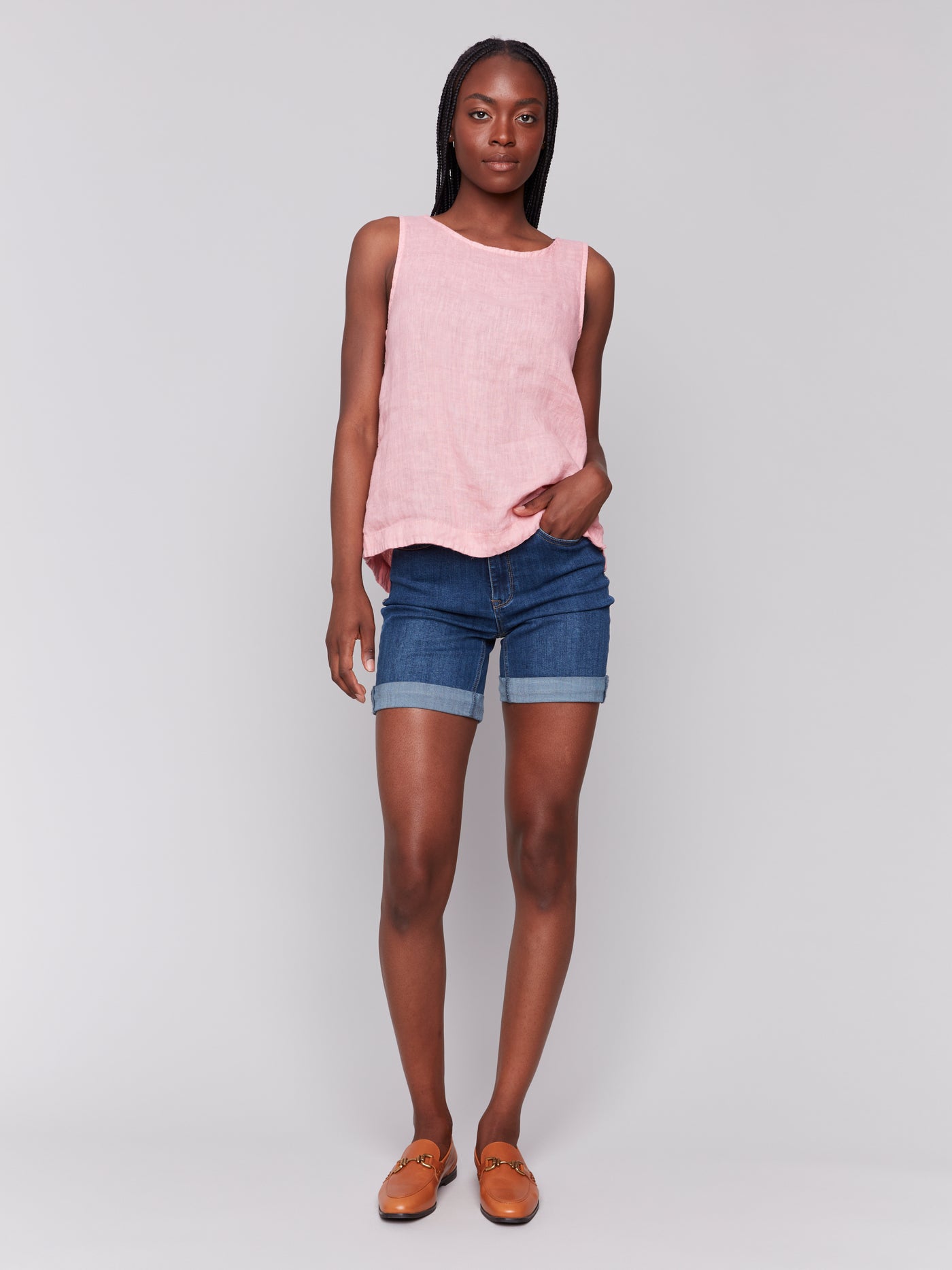 Charlie B Top - Side Button Linen - Guava