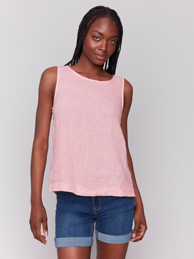 Charlie B Top - Side Button Linen - Guava