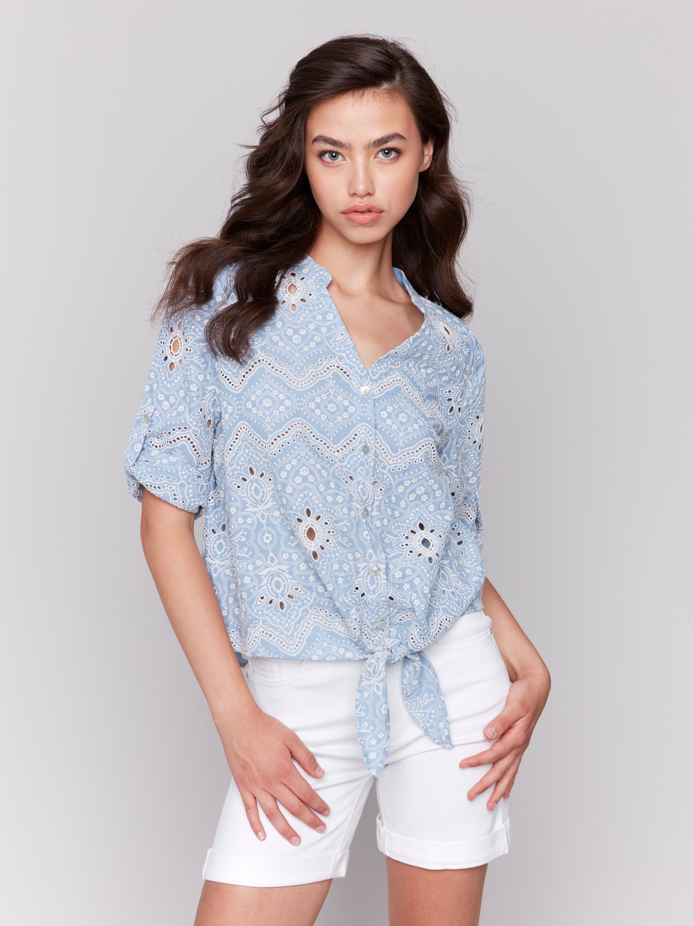 Charlie B Top - Eyelet Blouse - Bluebell