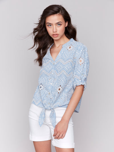 Charlie B Top - Eyelet Blouse - Bluebell