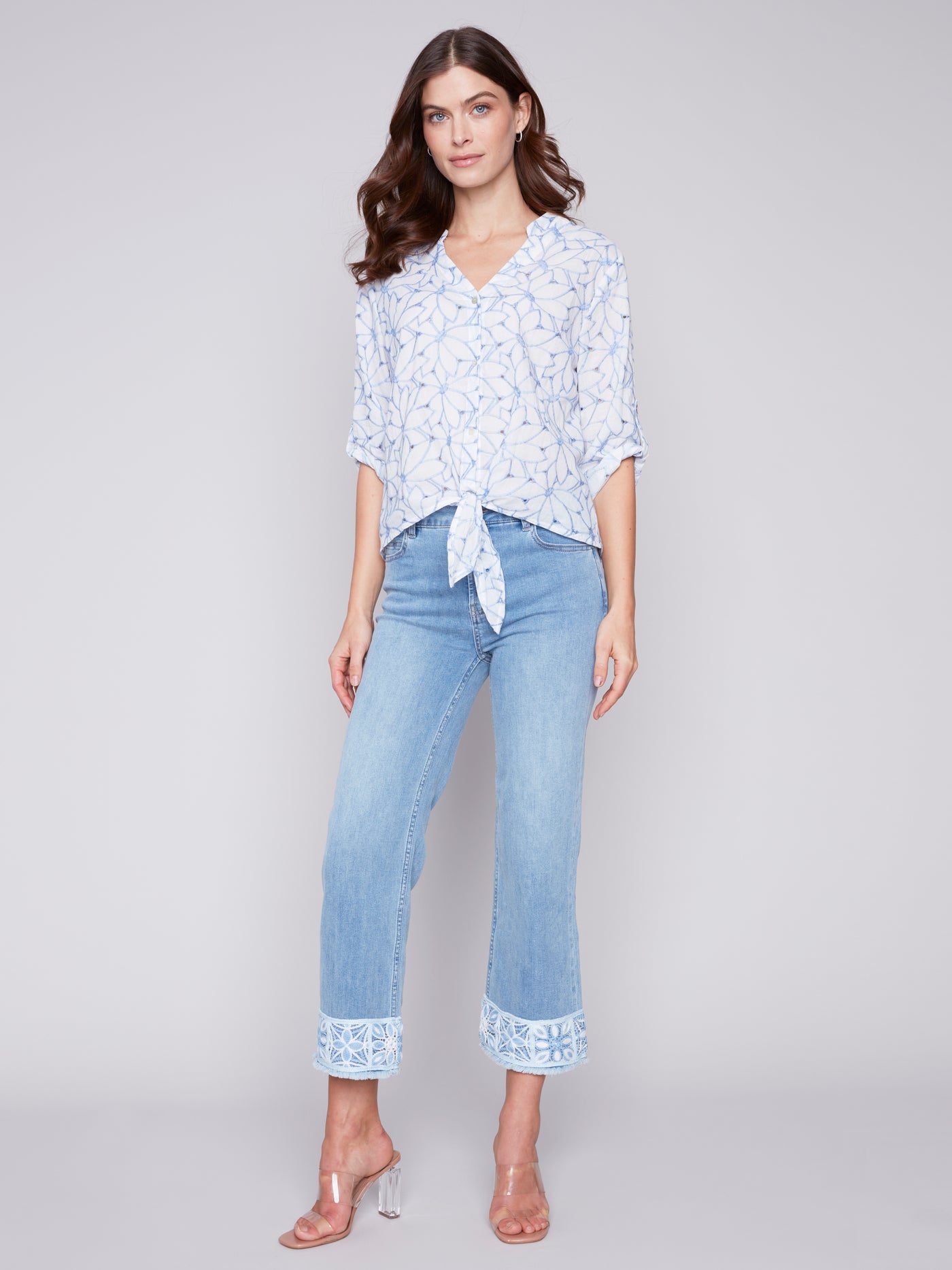 Charlie B Top - Embroidered Blouse - Sky