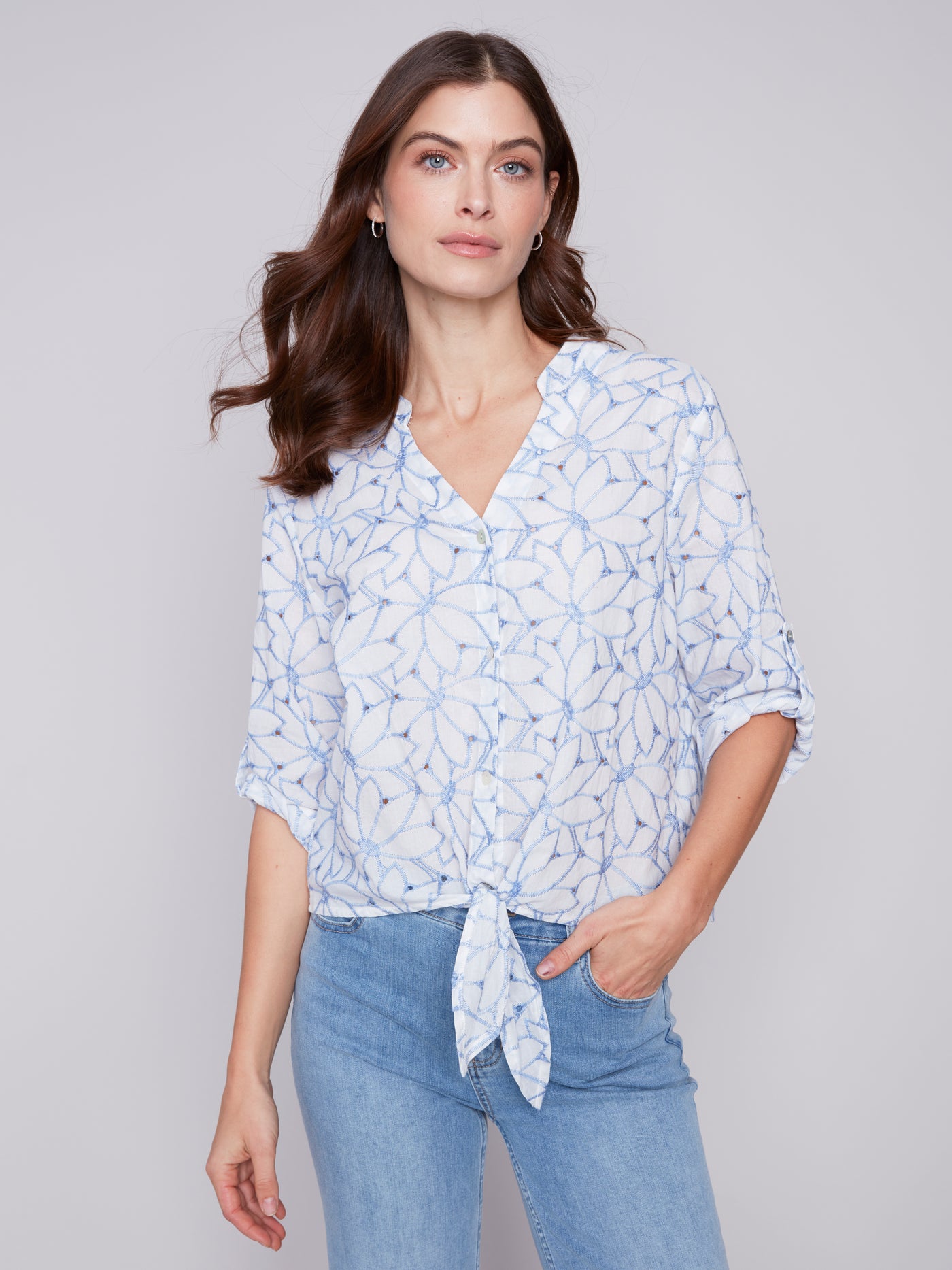 Charlie B Top - Embroidered Blouse - Sky