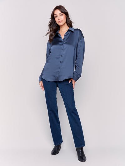 Charlie B Top - Satin Blouse - Navy