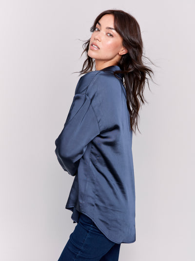 Charlie B Top - Satin Blouse - Navy