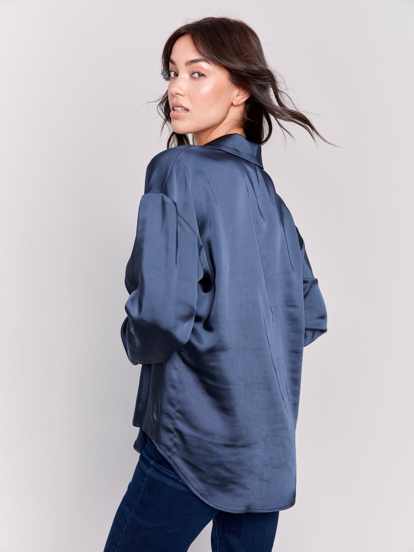 Charlie B Top - Satin Blouse - Navy