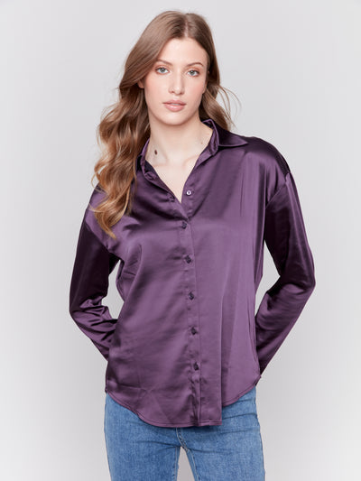 Charlie B Top - Satin Blouse - Plum