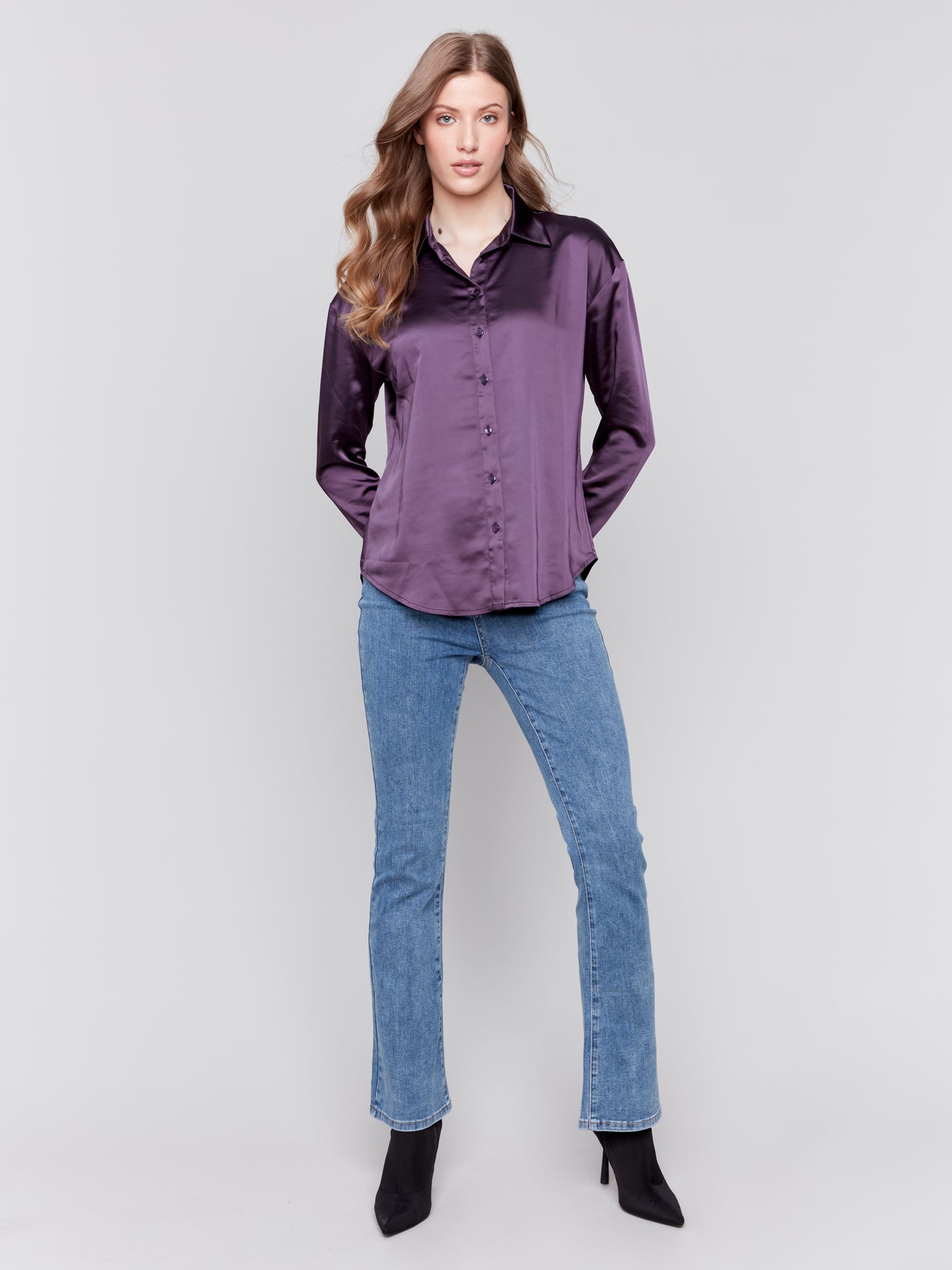 Charlie B Top - Satin Blouse - Plum