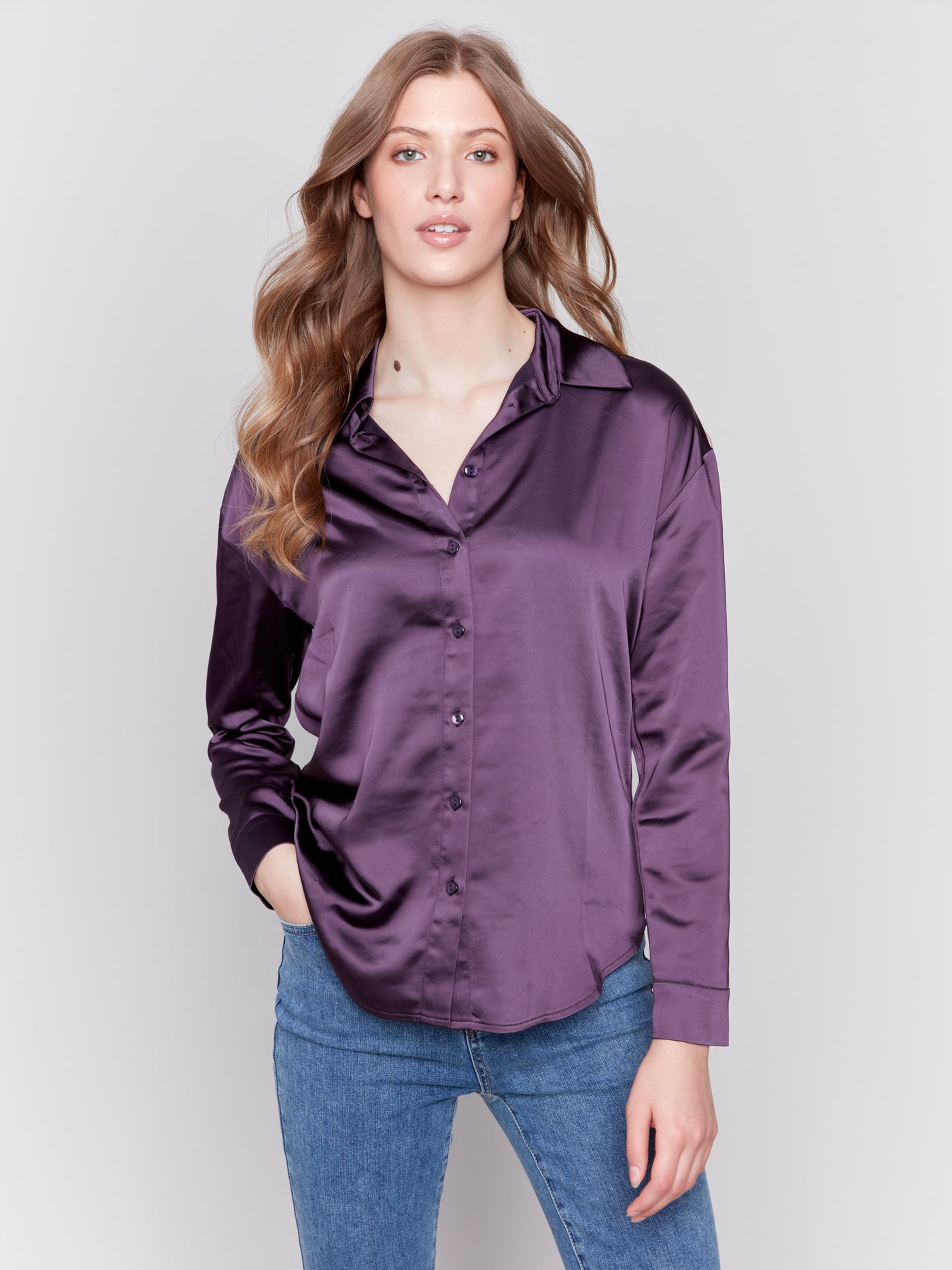 Charlie B Top - Satin Blouse - Plum