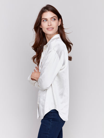 Charlie B Top - Satin Blouse - Ecru