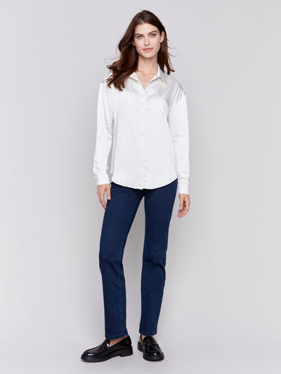 Charlie B Top - Satin Blouse - Ecru