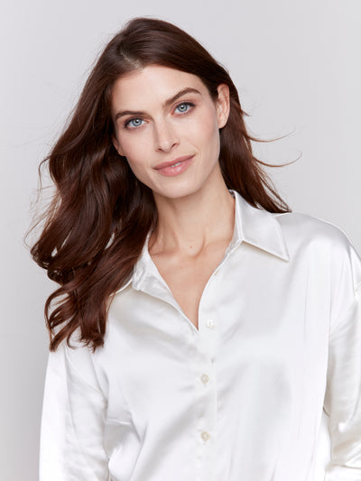 Charlie B Top - Satin Blouse - Ecru