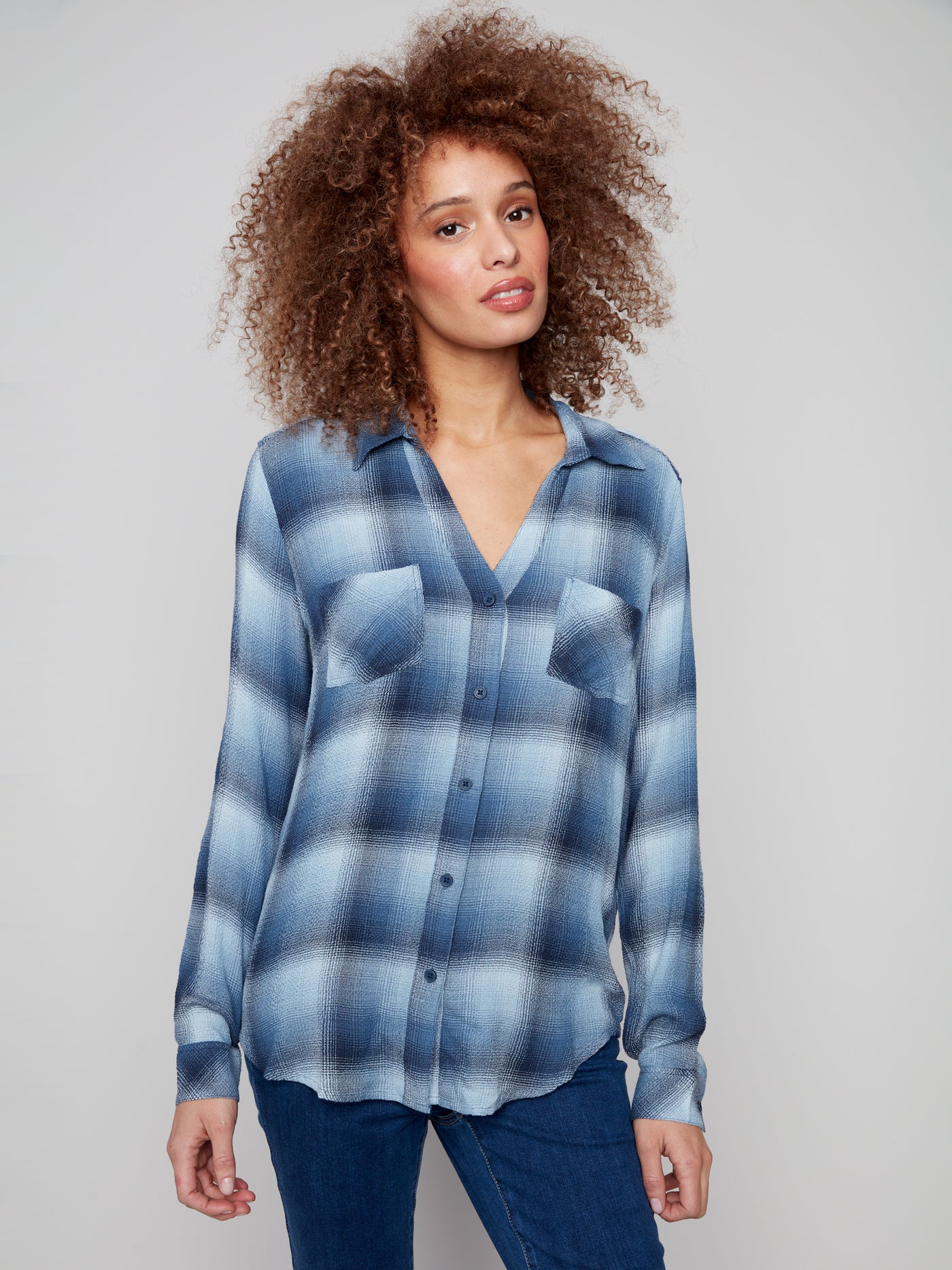 Charlie B Top - Plaid Shirt - Denim