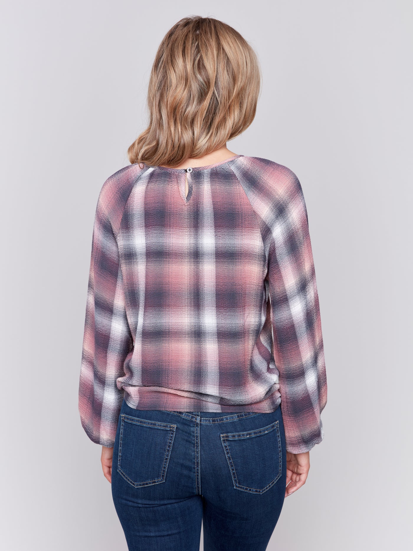 Charlie B Top - Front Tie Blouse - Quartz Plaid - XSMALL