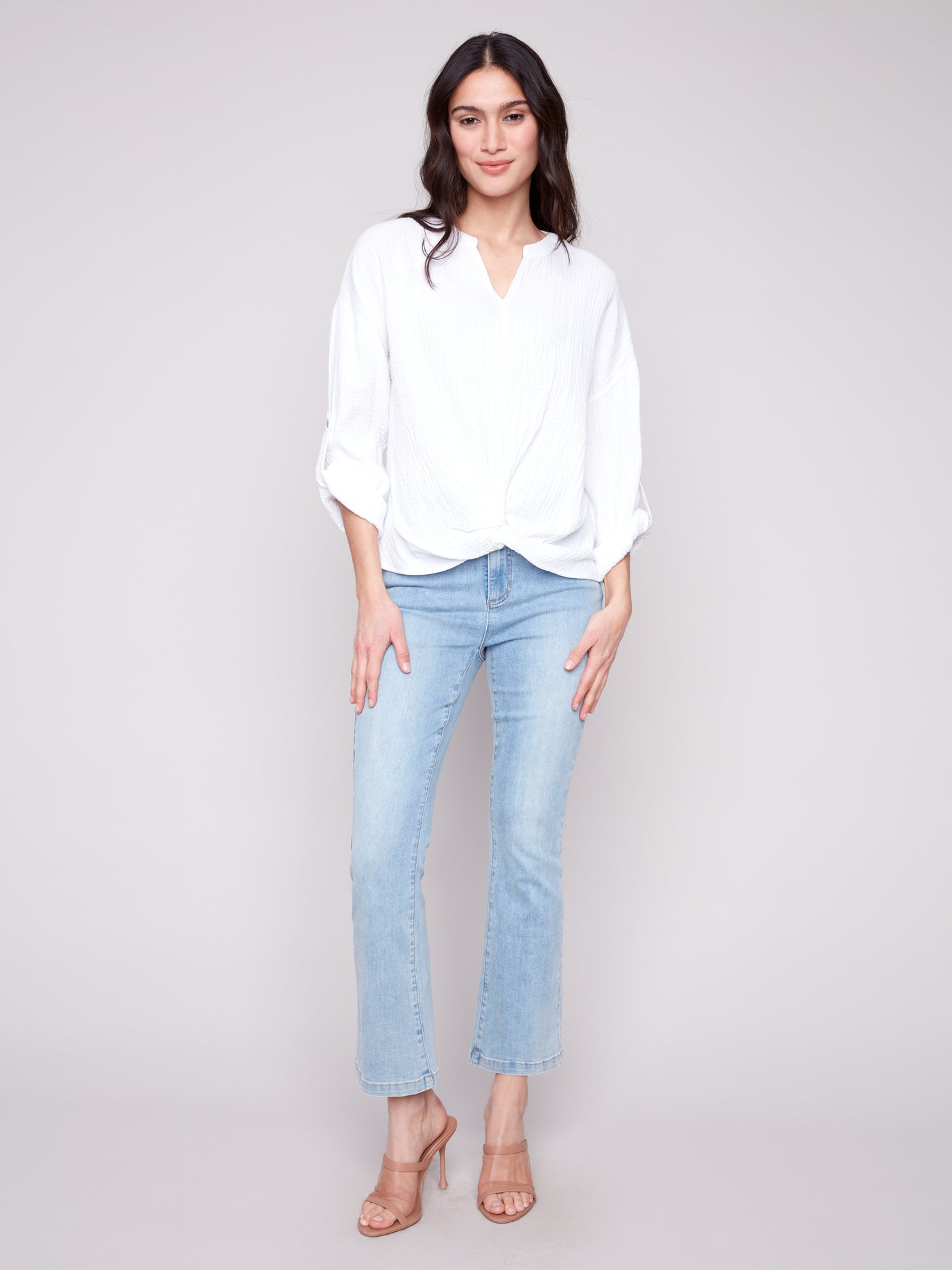 Charlie B Top - Twist Up Blouse - White