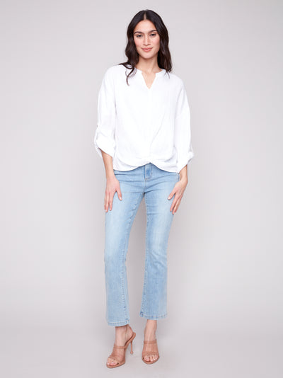 Charlie B Top - Twist Up Blouse - White