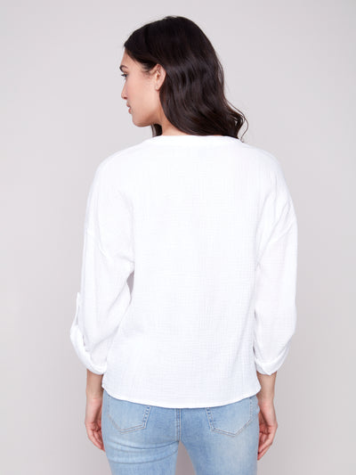 Charlie B Top - Twist Up Blouse - White